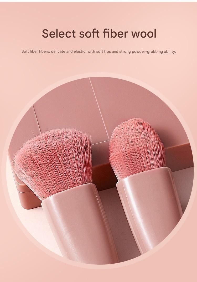 Green 5-Piece Compact Makeup Brush Set with Mirror - Synthetic Fibre Travel Case with Foundation, Powder & Blush Brushes - Portable Beauty Tool Kit for On-the-Go Touch-Ups - Image 3