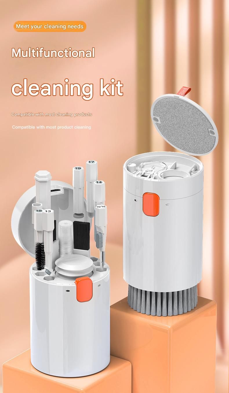 White 20-in-1 Multi-Purpose Cleaning Kit - Ergonomic ABS Handle with Dust Blower, Keyboard Cleaner & Screen Wipes - Compact Storage for Tech & Home Maintenance - Image 2