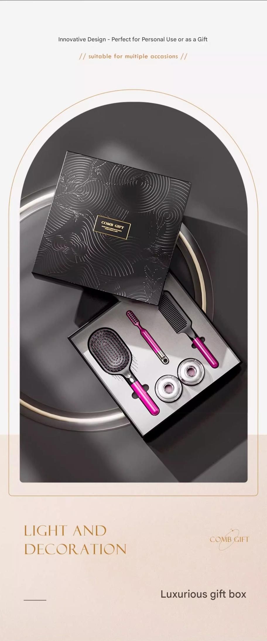 Rose Red 3-Piece Gift Box Set Premium ABS Hair Care Gift Set with Cushion Paddle Brush, Detangling Comb, Cleaning Brush & Stand - Elegant Mother’s Day or Couple’s Gift for Daily Styling and Scalp Comfort - Image 3