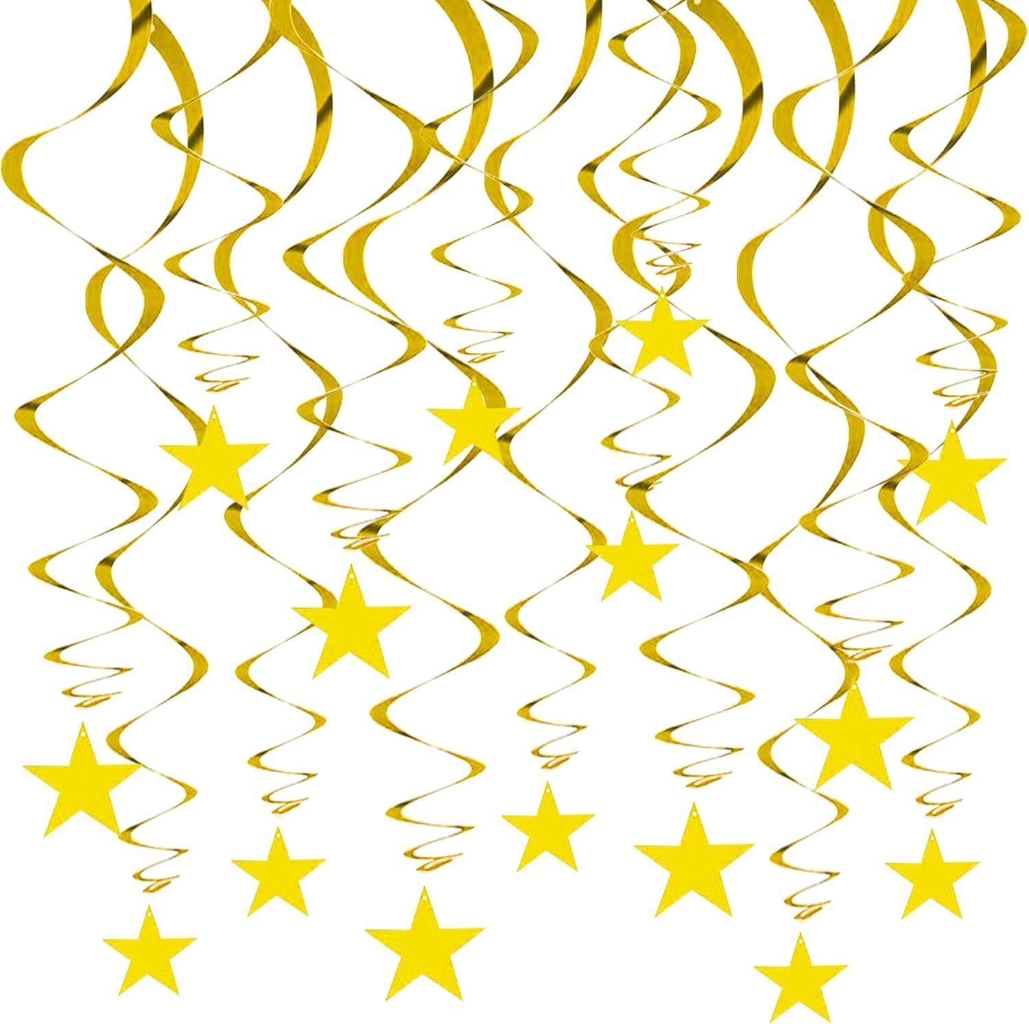 30-Piece Set for Golden Star Spiral Hanging Decorations - Kids Birthday, Wedding, Graduation, and Party Ceiling Decoration - Festive Swirl Streamers, Easy Hang Party Supplies - Image 1