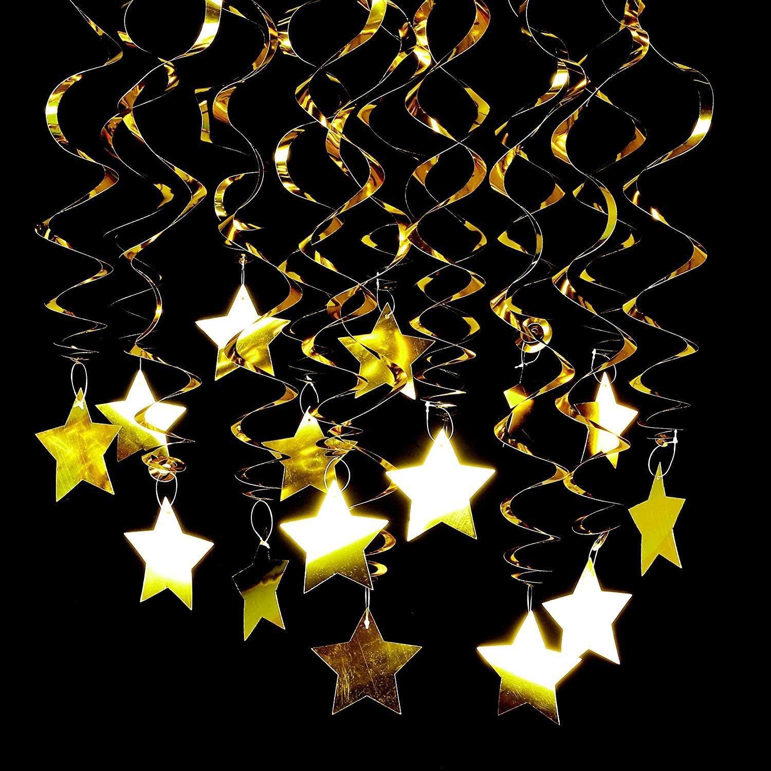 30-Piece Set for Golden Star Spiral Hanging Decorations - Kids Birthday, Wedding, Graduation, and Party Ceiling Decoration - Festive Swirl Streamers, Easy Hang Party Supplies - Image 4