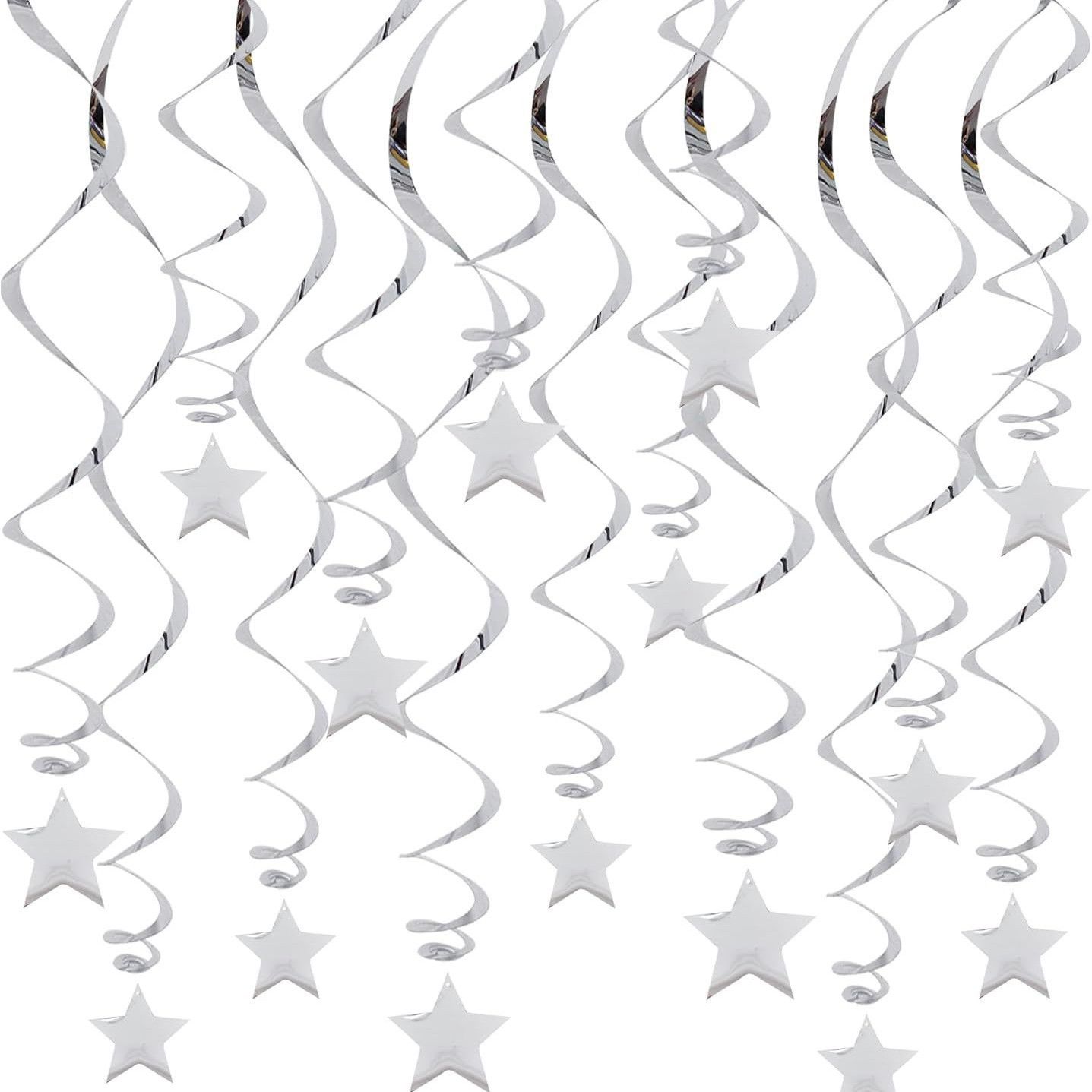 30-Piece Set for Silvery Star Spiral Hanging Decorations - Kids Birthday, Wedding, Graduation, and Party Ceiling Decoration - Festive Swirl Streamers, Easy Hang Party Supplies - Image 1