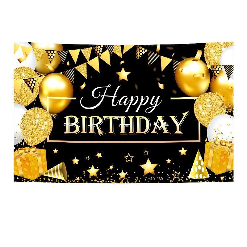 180*115cm Golden and Black Happy Birthday Banner - Glitter Party Backdrop & Confetti, Durable Polyester Wall Decoration for Birthday Parties, Photo Booth Background, Easy Hang Birthday Sign - Image 1
