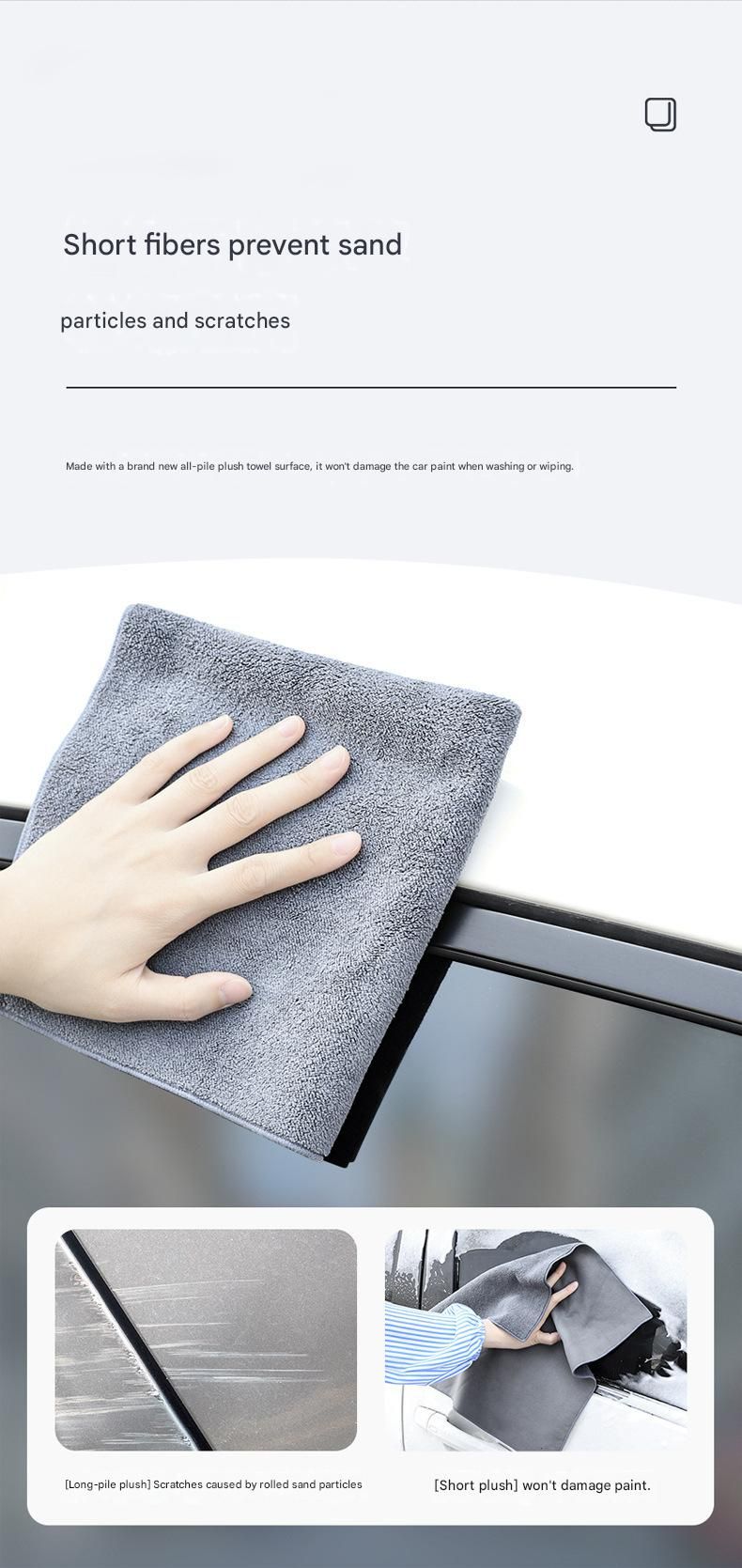 3-piece Grey Coral Fleece & Suede Microfiber Cloth Double-Sided Car Wash Towel  , 5X Water Absorption, Scratch-Free & Lint-Free, 360° Stitched Edge for Car Detailing, Glass, Home Cleaning - Multi-Purpose Auto Care Cloth - Image 6