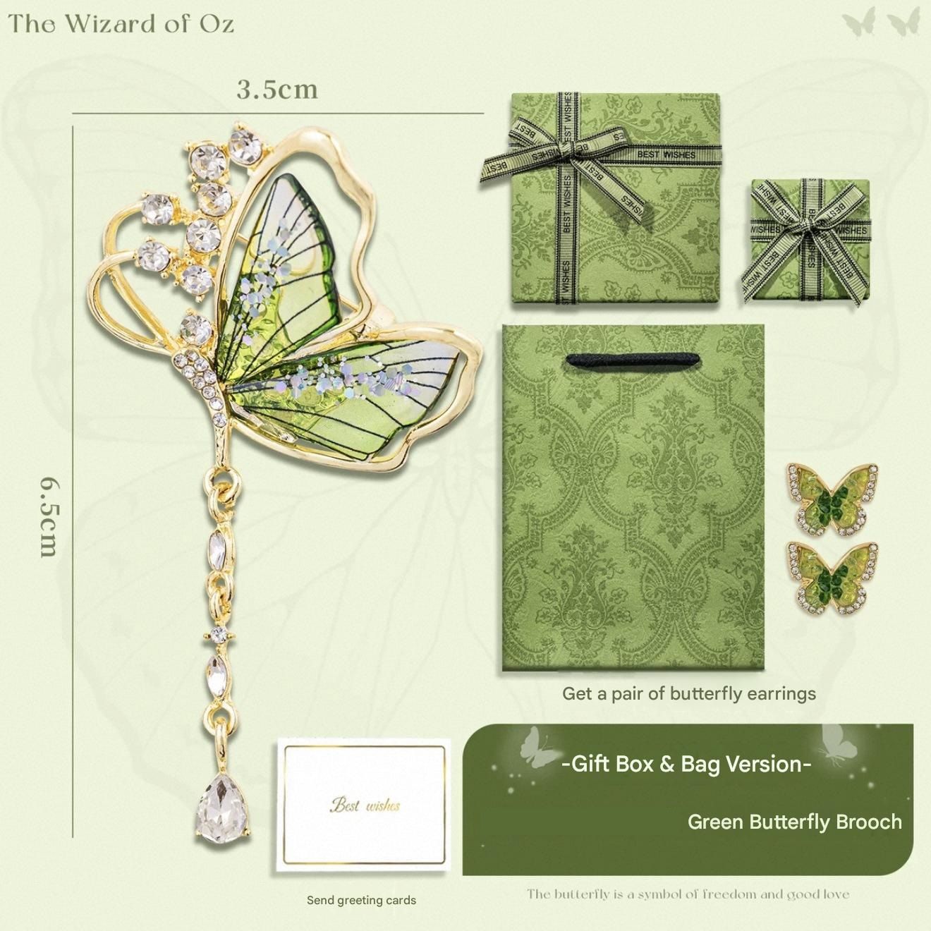 Green Butterfly Brooch - Green Enamel Crystal Tassel Pin - Elegant Alloy Jewelry for Women, Gift for Mom, Teacher, Friend, Birthday, Valentine's Day, Mother's Day - Image 1