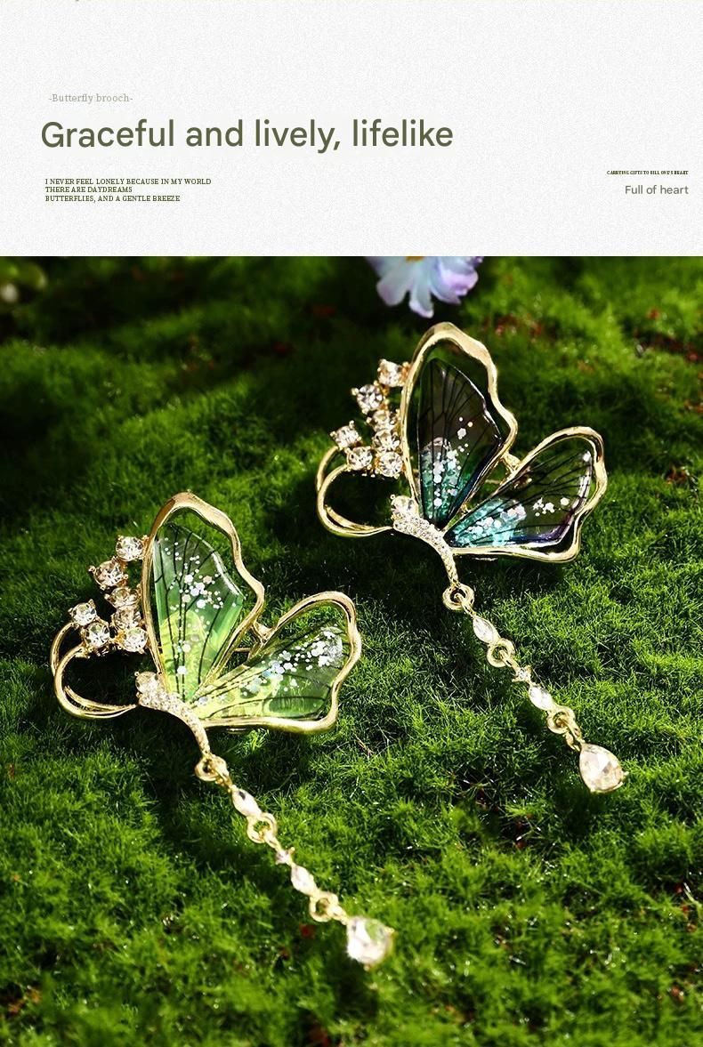 Green Butterfly Brooch - Green Enamel Crystal Tassel Pin - Elegant Alloy Jewelry for Women, Gift for Mom, Teacher, Friend, Birthday, Valentine's Day, Mother's Day - Image 4