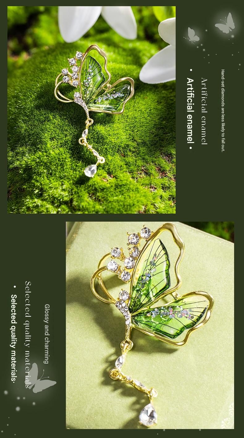Green Butterfly Brooch - Green Enamel Crystal Tassel Pin - Elegant Alloy Jewelry for Women, Gift for Mom, Teacher, Friend, Birthday, Valentine's Day, Mother's Day - Image 7