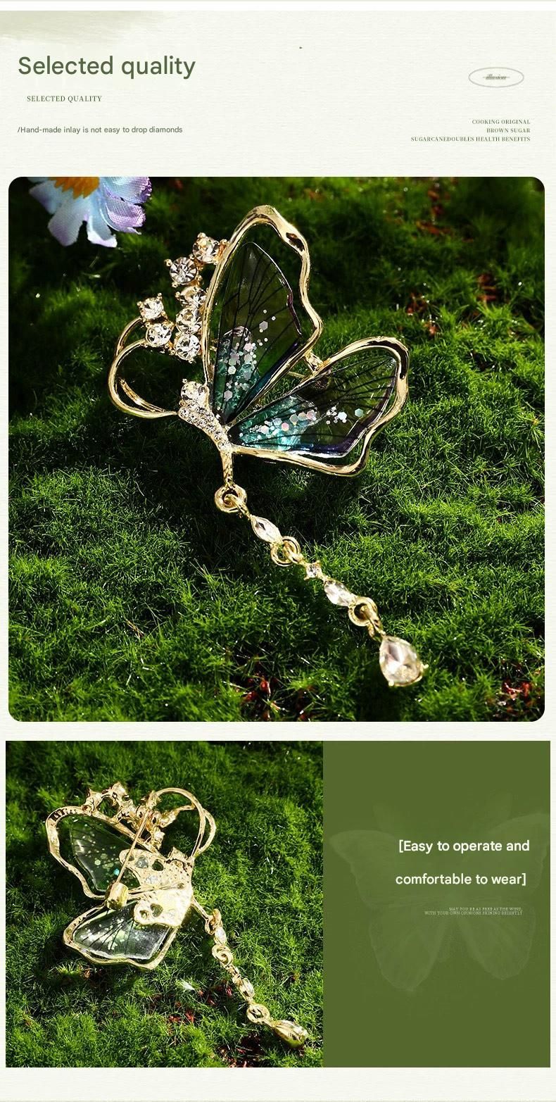 Green Butterfly Brooch - Green Enamel Crystal Tassel Pin - Elegant Alloy Jewelry for Women, Gift for Mom, Teacher, Friend, Birthday, Valentine's Day, Mother's Day - Image 8
