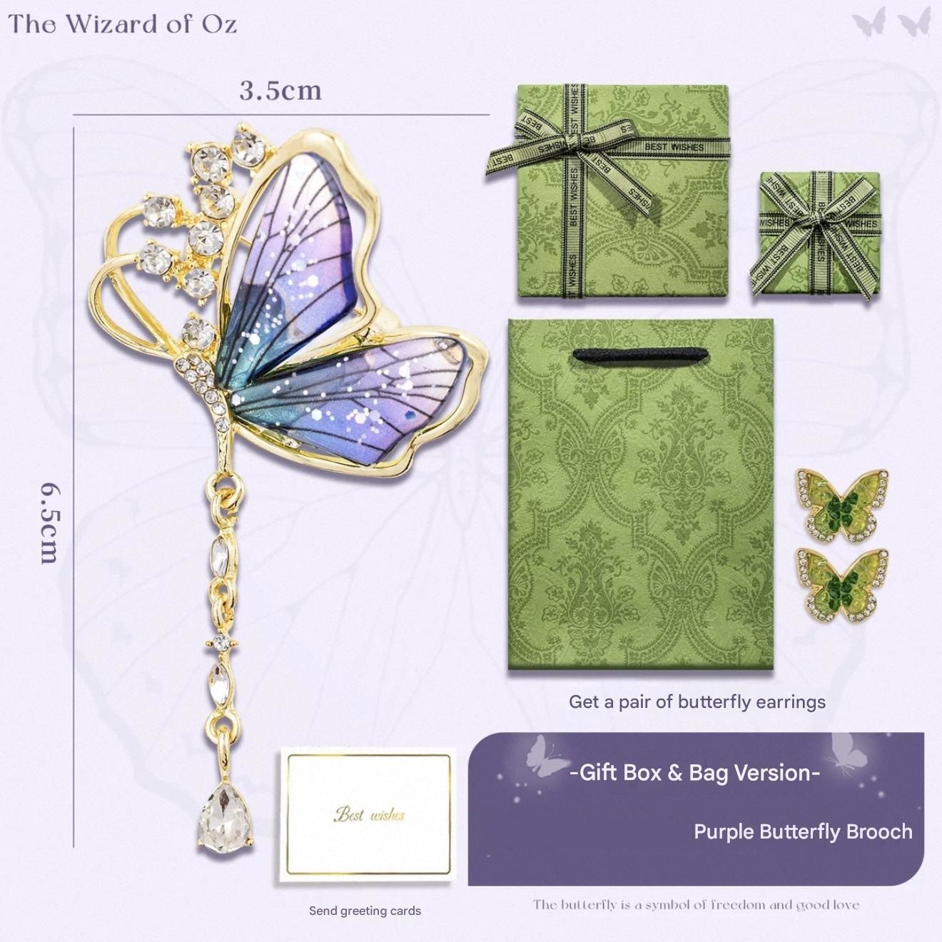 Purple Butterfly Brooch - Green Enamel Crystal Tassel Pin - Elegant Alloy Jewelry for Women, Gift for Mom, Teacher, Friend, Birthday, Valentine's Day, Mother's Day - Image 1