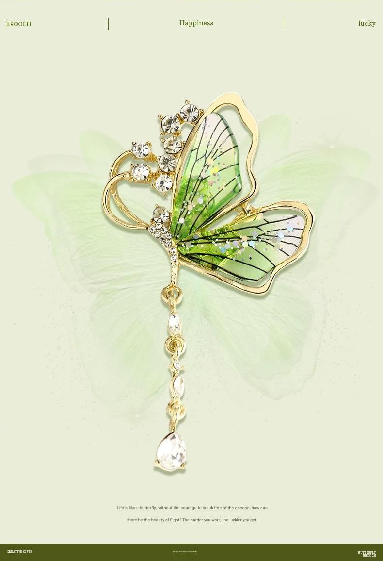 Purple Butterfly Brooch - Green Enamel Crystal Tassel Pin - Elegant Alloy Jewelry for Women, Gift for Mom, Teacher, Friend, Birthday, Valentine's Day, Mother's Day - Image 5