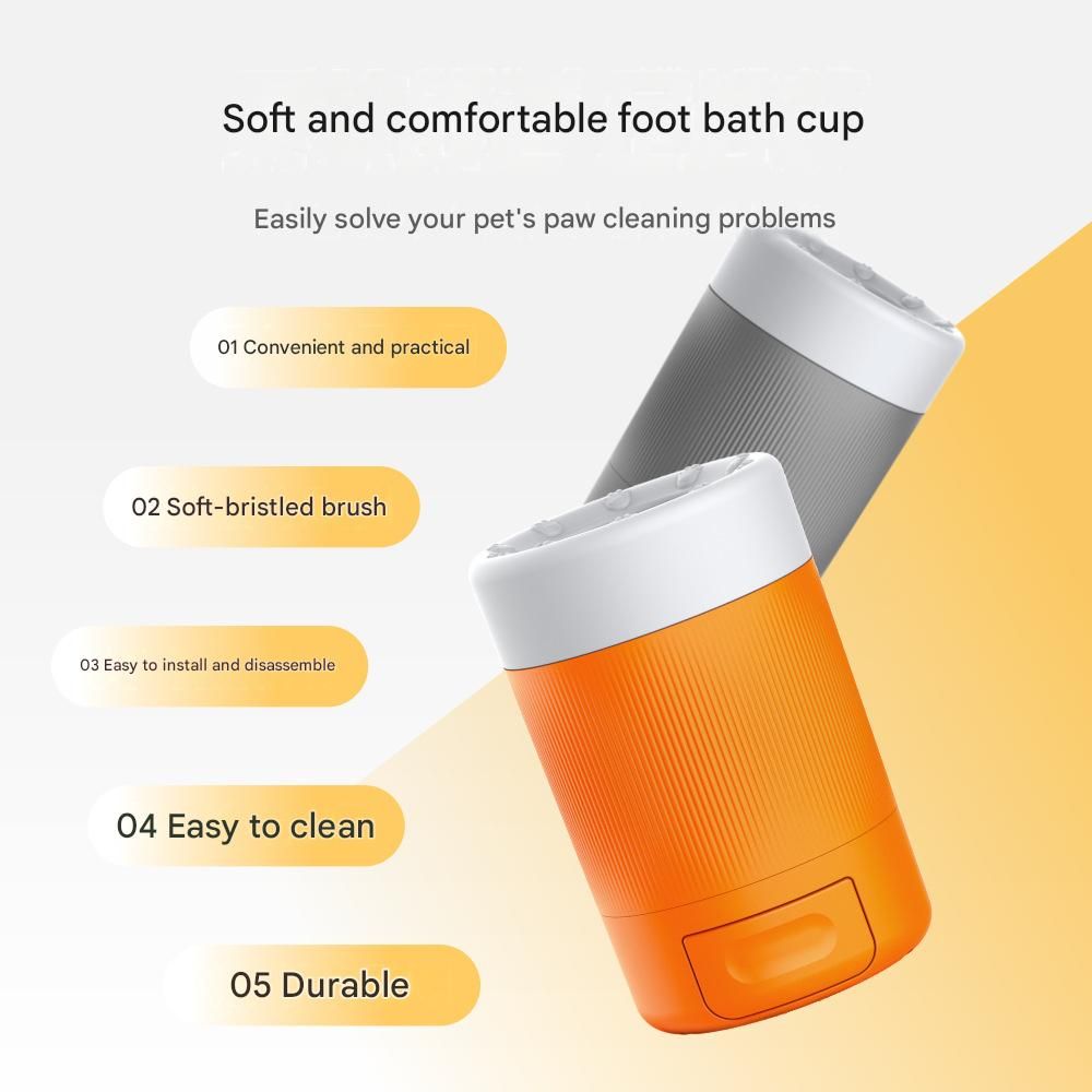 Orange Pet Paw Cleaner Cup - Portable Dog Foot Washer with Soft Silicone Bristles - Easy Clean, Detachable Design for Small to Medium Dogs & Cats - Image 2