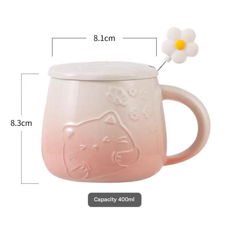 Blue Gradient Cat Ceramic Mug with Lid and Spoon - 400ml Porcelain Coffee Cup - Adorable 3D Cat Design, Pastel Colour, Gift Box Included - Ideal for Home, Office, or as a Present for Women and Cat Lovers - Image 6