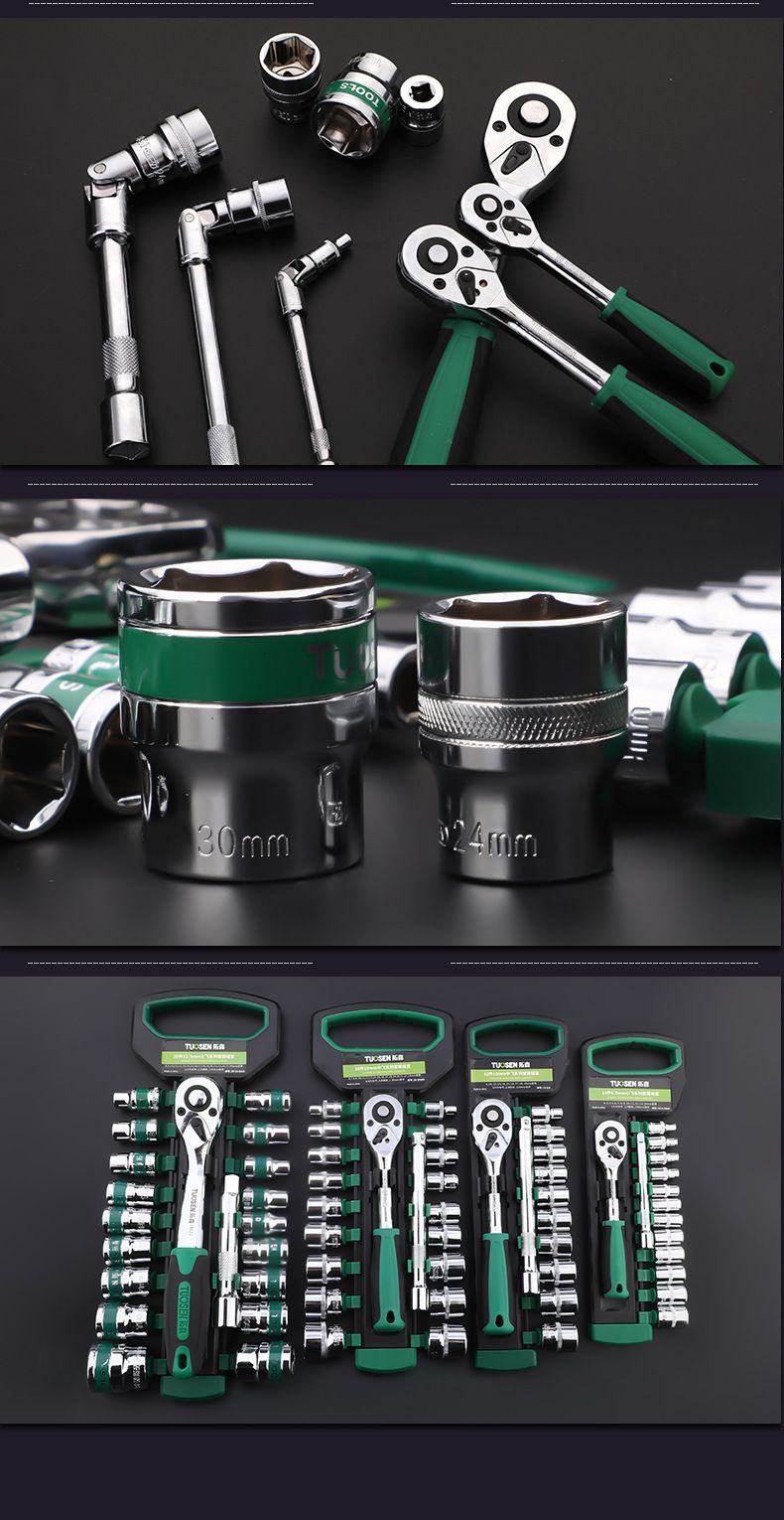 Green 12-Piece 1/2-Inch Drive 24-Tooth Ratchet & Socket Set — High-Carbon Steel, Mirror-Polished Socket Wrench Tool Kit — Automotive Repair Tool Set with Quick-Release Ratchet — Ideal for Car Maintenance, Mechanical Repairs, and DIY Projects - Image 7