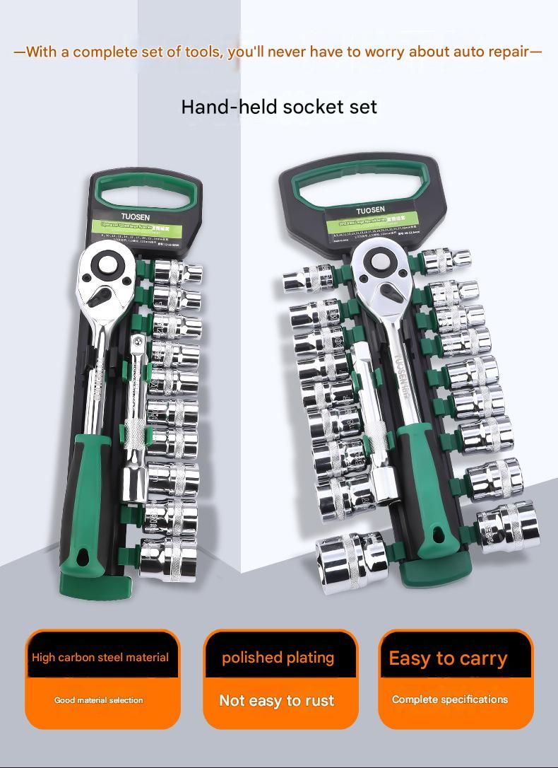 Green 12-Piece 3/8-Inch Drive 24-Tooth Ratchet & Socket Set — High-Carbon Steel, Mirror-Polished Socket Wrench Tool Kit — Automotive Repair Tool Set with Quick-Release Ratchet — Ideal for Car Maintenance, Mechanical Repairs, and DIY Projects - Image 3