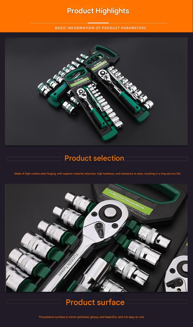 Green 12-Piece 3/8-Inch Drive 24-Tooth Ratchet & Socket Set — High-Carbon Steel, Mirror-Polished Socket Wrench Tool Kit — Automotive Repair Tool Set with Quick-Release Ratchet — Ideal for Car Maintenance, Mechanical Repairs, and DIY Projects - Image 4