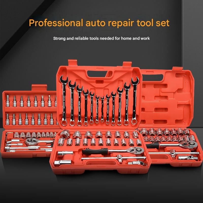 46-Piece Automotive Repair Tool Set - Carbon Steel Ratchet Wrench Socket Kit - 1/4 Inch Drive with Extension Bars, Universal Joint, and Multi-Bit Screwdriver Heads - Compact Storage Case for Car Maintenance, Machinery Repair, and DIY Projects - Image 2