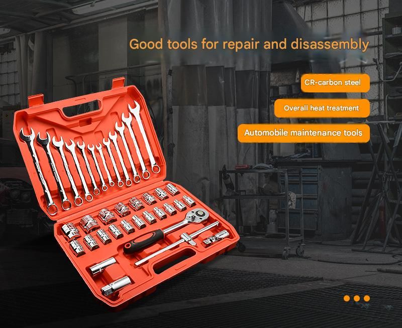 46-Piece Automotive Repair Tool Set - Carbon Steel Ratchet Wrench Socket Kit - 1/4 Inch Drive with Extension Bars, Universal Joint, and Multi-Bit Screwdriver Heads - Compact Storage Case for Car Maintenance, Machinery Repair, and DIY Projects - Image 3