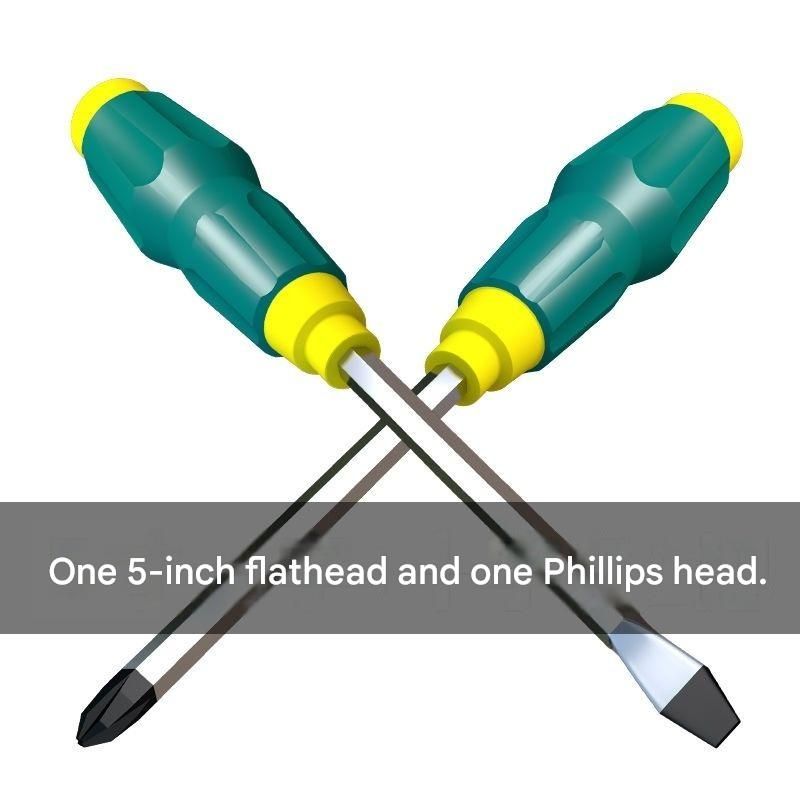 2-piece Green One 5-inch Phillips screwdriver and one 5-inch flathead screwdriver  Impact-Resistant Magnetic Screwdriver with Through-Tang Shaft — Chrome Vanadium Steel Bit, Ergonomic Non-Slip Handle — Ideal for Automotive Repair, Machinery Maintenance, F - Image 1