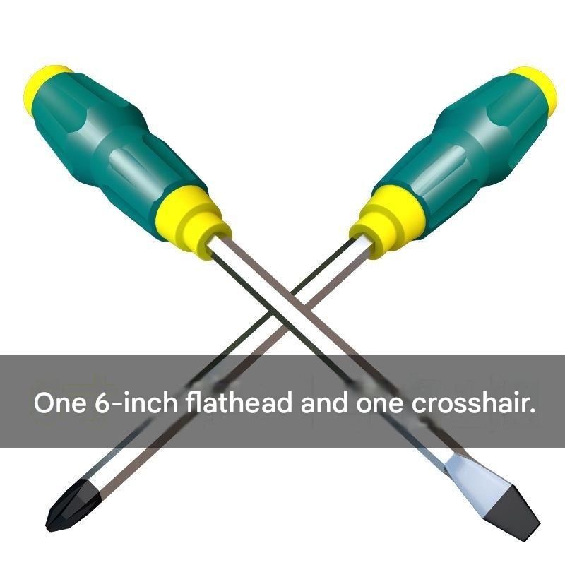 2-piece Green One 6-inch Phillips screwdriver and one 6-inch flathead screwdriver  Impact-Resistant Magnetic Screwdriver with Through-Tang Shaft — Chrome Vanadium Steel Bit, Ergonomic Non-Slip Handle — Ideal for Automotive Repair, Machinery Maintenance, F - Image 1