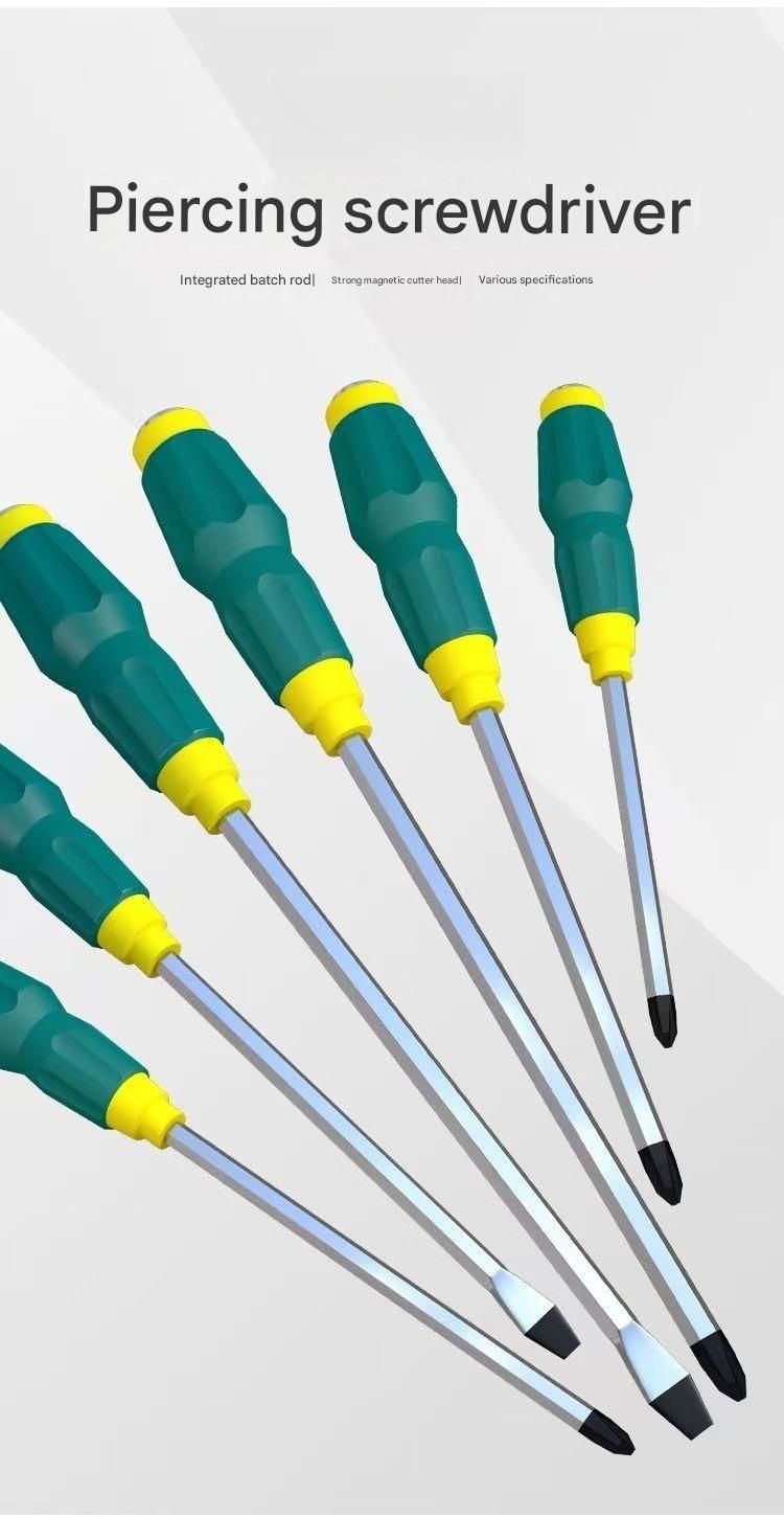 2-piece Green One 6-inch Phillips screwdriver and one 6-inch flathead screwdriver  Impact-Resistant Magnetic Screwdriver with Through-Tang Shaft — Chrome Vanadium Steel Bit, Ergonomic Non-Slip Handle — Ideal for Automotive Repair, Machinery Maintenance, F - Image 2