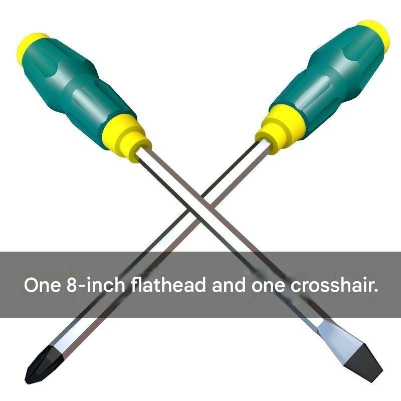 2-piece Green One 8-inch Phillips screwdriver and one 8-inch flathead screwdriver  Impact-Resistant Magnetic Screwdriver with Through-Tang Shaft — Chrome Vanadium Steel Bit, Ergonomic Non-Slip Handle — Ideal for Automotive Repair, Machinery Maintenance, F - Image 1