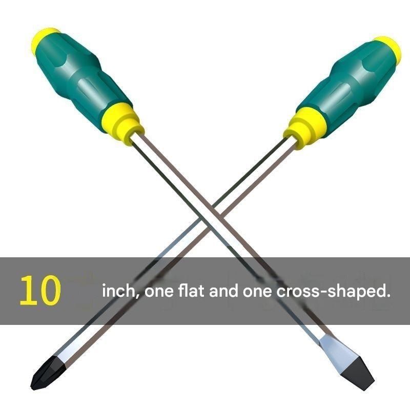 2-piece Green One 10-inch Phillips screwdriver and one 10-inch flathead screwdriver  Impact-Resistant Magnetic Screwdriver with Through-Tang Shaft — Chrome Vanadium Steel Bit, Ergonomic Non-Slip Handle — Ideal for Automotive Repair, Machinery Maintenance, - Image 1