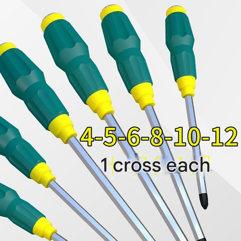 6-piece Green Phillips screwdriver Impact-Resistant Magnetic Screwdriver with Through-Tang Shaft — Chrome Vanadium Steel Bit, Ergonomic Non-Slip Handle — Ideal for Automotive Repair, Machinery Maintenance, Furniture Assembly, and Home DIY Projects - Image 1