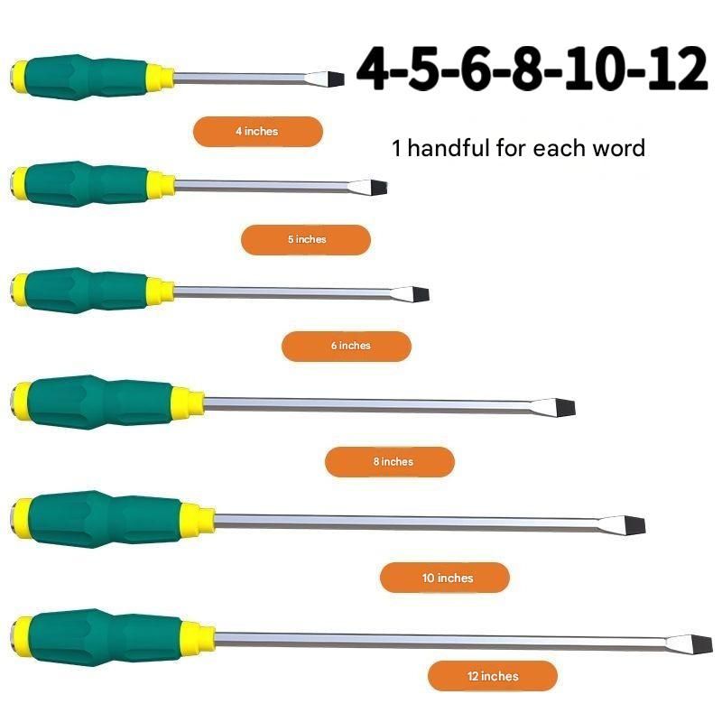 6-piece Green flathead screwdriver Impact-Resistant Magnetic Screwdriver with Through-Tang Shaft — Chrome Vanadium Steel Bit, Ergonomic Non-Slip Handle — Ideal for Automotive Repair, Machinery Maintenance, Furniture Assembly, and Home DIY Projects - Image 1