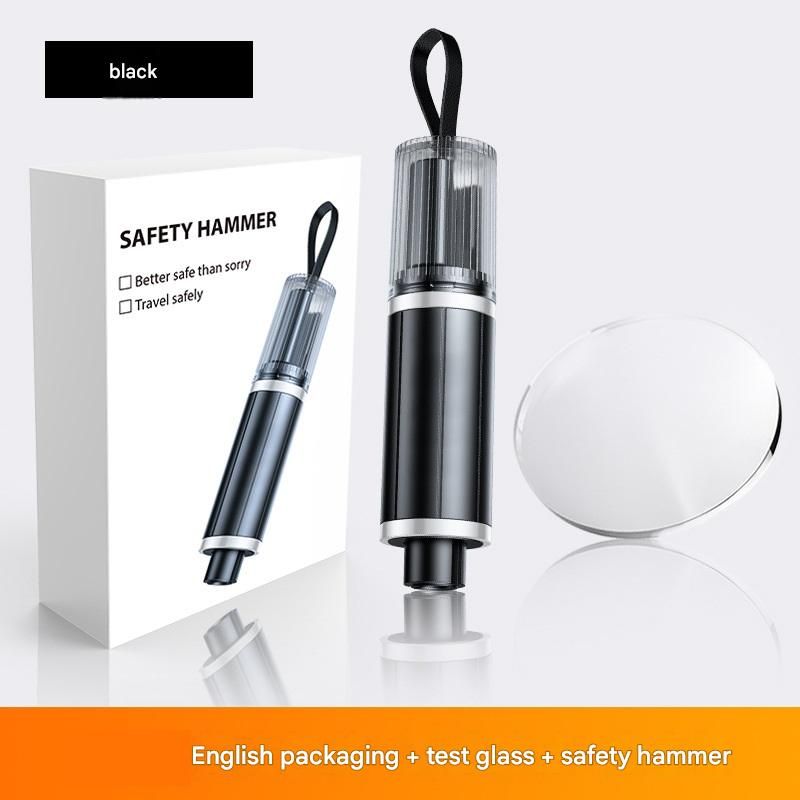 Black 2-in-1 Car Window Breaker and Seatbelt Cutter - Tungsten Steel Tip, Compact Emergency Escape Tool for Vehicle Safety, Portable Survival Hammer - Image 1