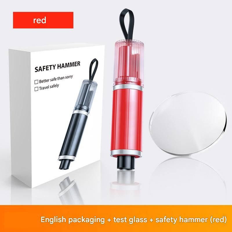 Red 2-in-1 Car Window Breaker and Seatbelt Cutter - Tungsten Steel Tip, Compact Emergency Escape Tool for Vehicle Safety, Portable Survival Hammer - Image 1
