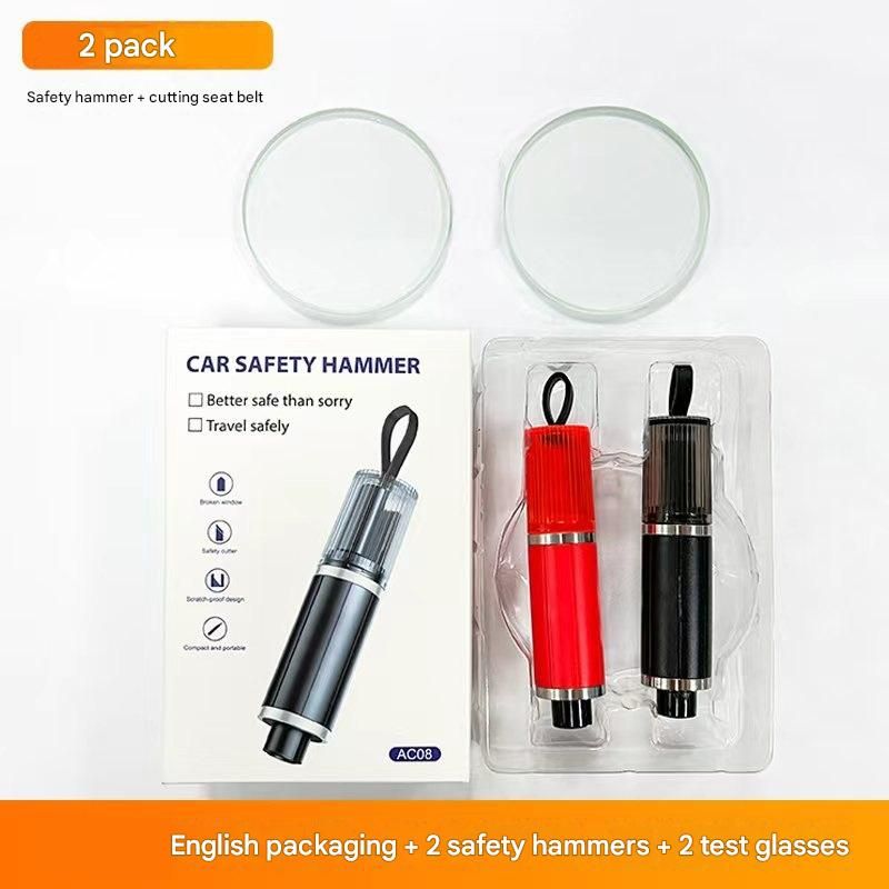 2-piece Black and Red 2-in-1 Car Window Breaker and Seatbelt Cutter - Tungsten Steel Tip, Compact Emergency Escape Tool for Vehicle Safety, Portable Survival Hammer - Image 1