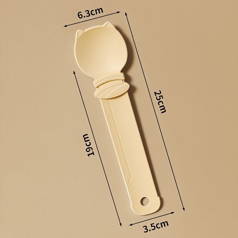 Beige Cat Treat Spoon for Wet Food & Paste - Extra-Long PP Handle, Food-Grade Squeeze Feeder with Anti-Spill Bowl, Easy One-Handed Operation for Cats - Image 1