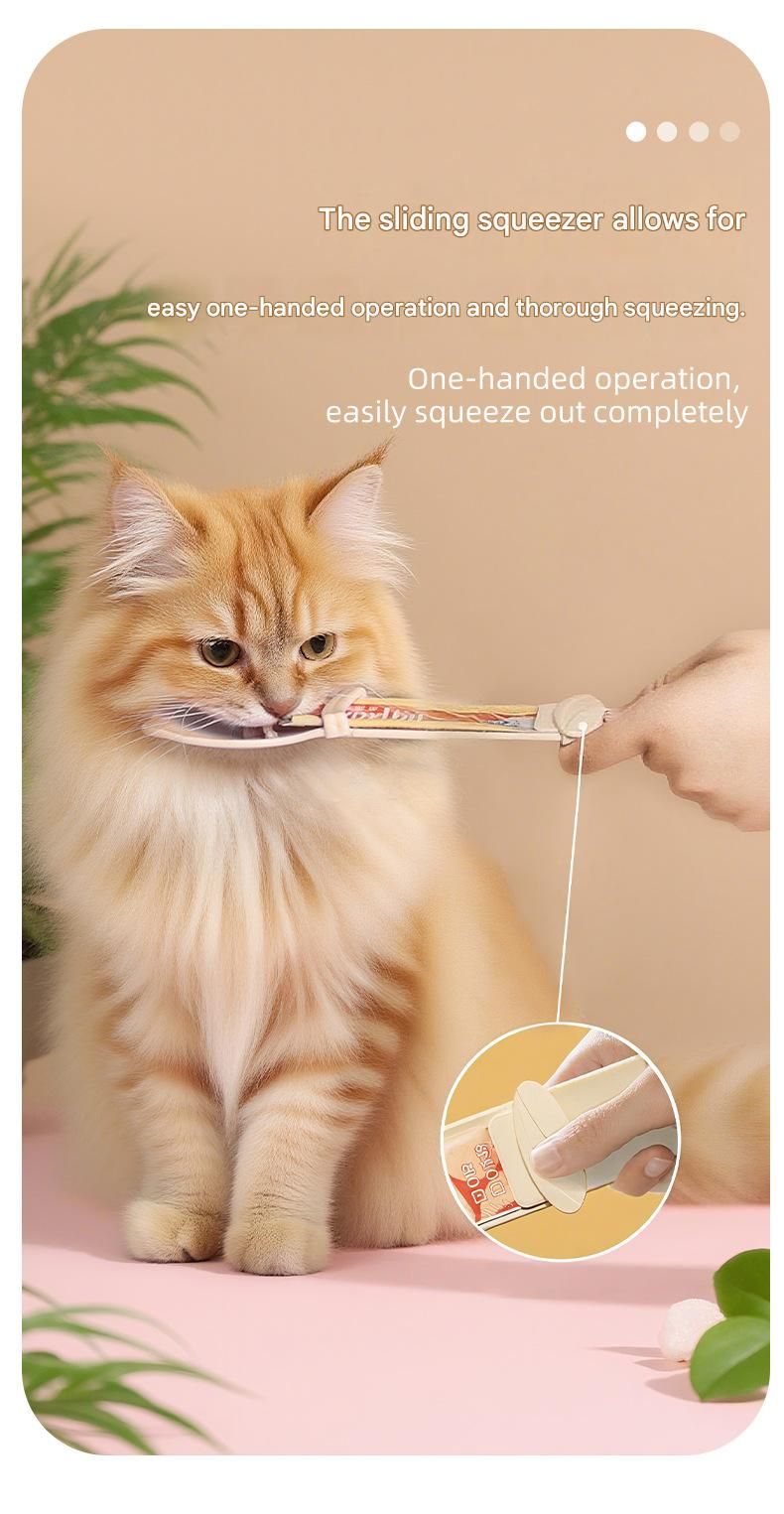 Beige Cat Treat Spoon for Wet Food & Paste - Extra-Long PP Handle, Food-Grade Squeeze Feeder with Anti-Spill Bowl, Easy One-Handed Operation for Cats - Image 6