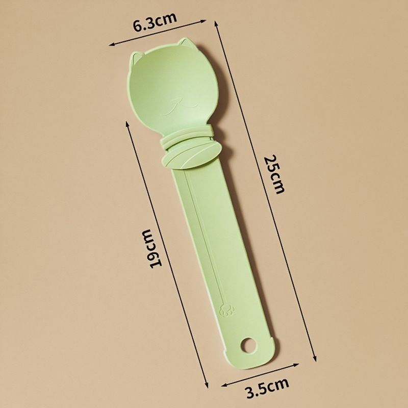 Green Cat Treat Spoon for Wet Food & Paste - Extra-Long PP Handle, Food-Grade Squeeze Feeder with Anti-Spill Bowl, Easy One-Handed Operation for Cats - Image 1