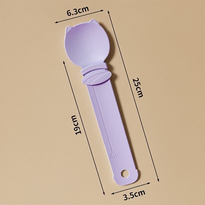 Purple Cat Treat Spoon for Wet Food & Paste - Extra-Long PP Handle, Food-Grade Squeeze Feeder with Anti-Spill Bowl, Easy One-Handed Operation for Cats - Image 1