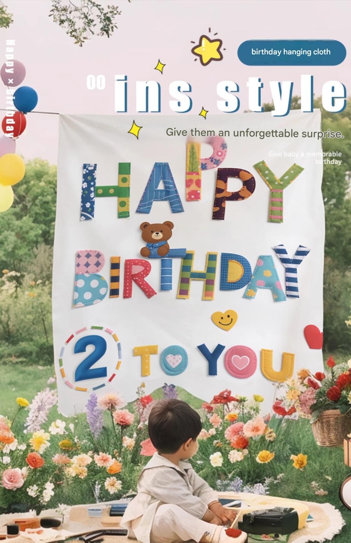 Blue Happy Birthday Backdrop Banner - Reusable Fabric Party Decoration with Colourful Lettering, Photo Background for Kids Birthday, Baby Shower & Celebration - Image 2