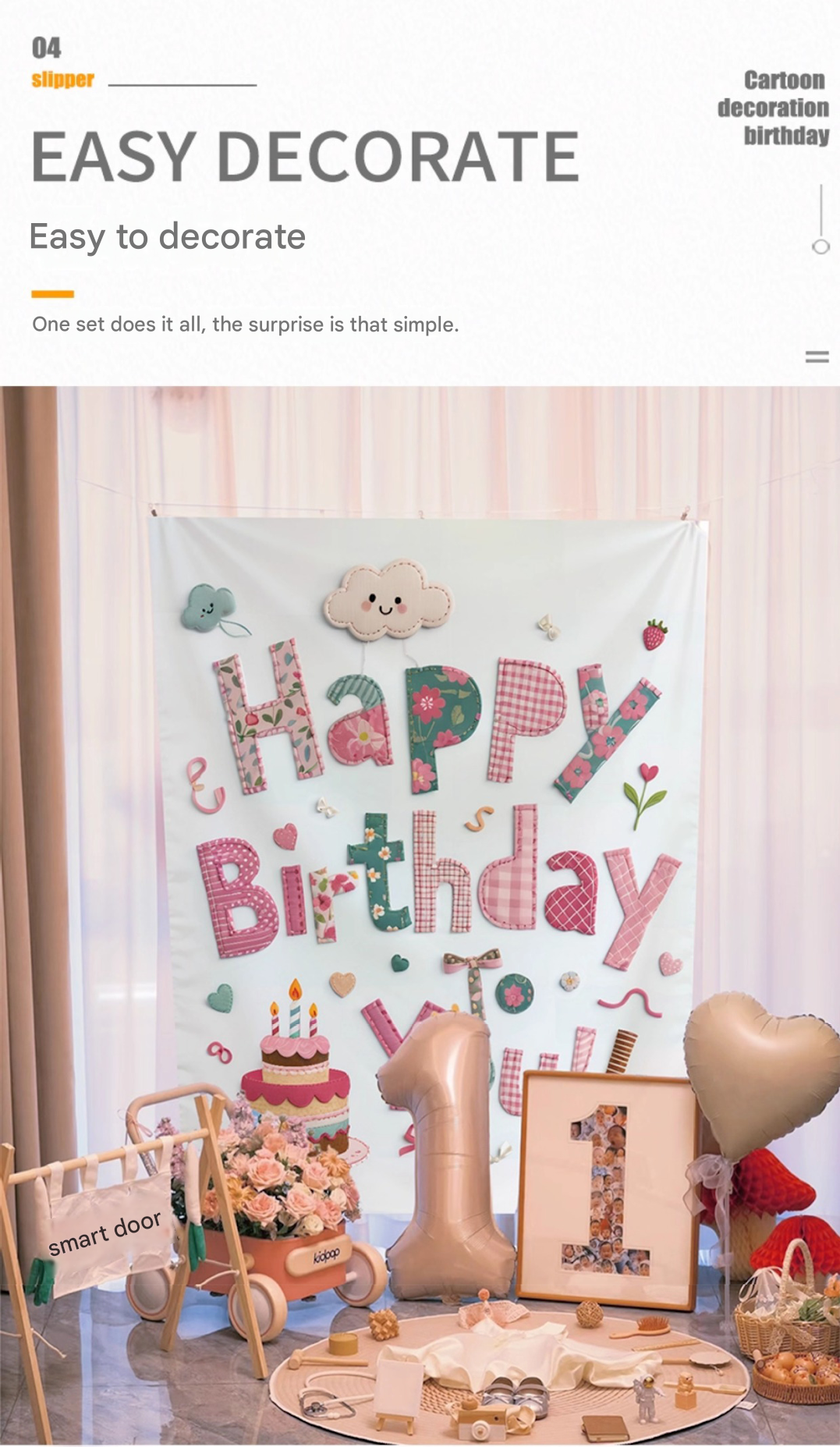 Blue Happy Birthday Backdrop Banner - Reusable Fabric Party Decoration with Colourful Lettering, Photo Background for Kids Birthday, Baby Shower & Celebration - Image 5