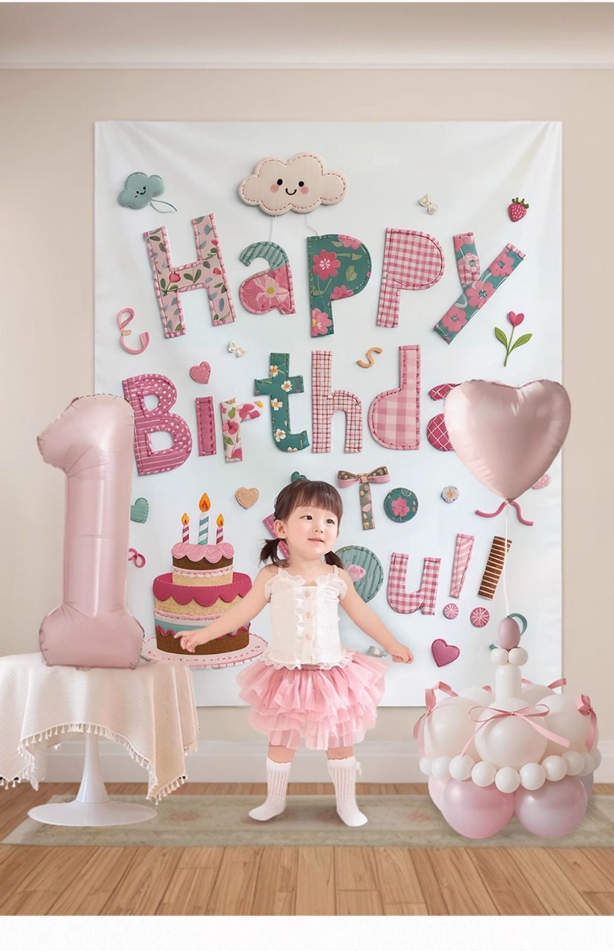Pink Happy Birthday Backdrop Banner - Reusable Fabric Party Decoration with Colourful Lettering, Photo Background for Kids Birthday, Baby Shower & Celebration - Image 6