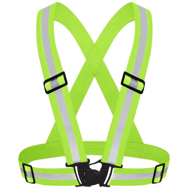 Green Adjustable Reflective Safety Vest - High Visibility Elastic Straps for Night Running, Cycling & Construction, Lightweight Polyester Reflective Harness for Adults - Image 1