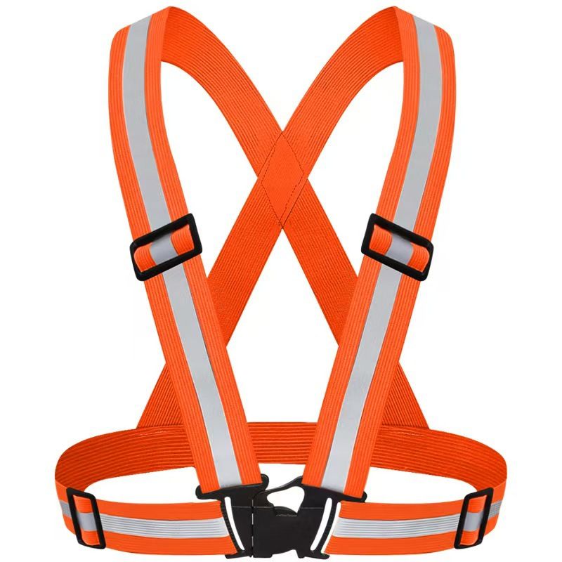 Orange Adjustable Reflective Safety Vest - High Visibility Elastic Straps for Night Running, Cycling & Construction, Lightweight Polyester Reflective Harness for Adults - Image 1