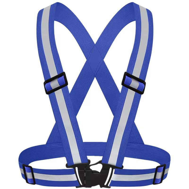 Blue Adjustable Reflective Safety Vest - High Visibility Elastic Straps for Night Running, Cycling & Construction, Lightweight Polyester Reflective Harness for Adults - Image 1