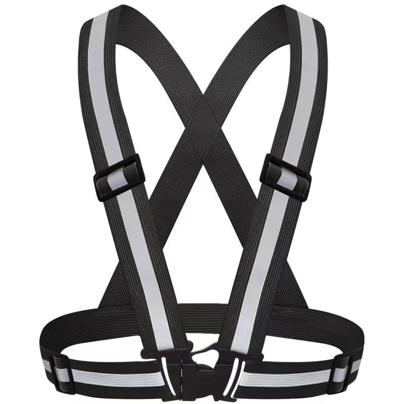 Black Adjustable Reflective Safety Vest - High Visibility Elastic Straps for Night Running, Cycling & Construction, Lightweight Polyester Reflective Harness for Adults - Image 1