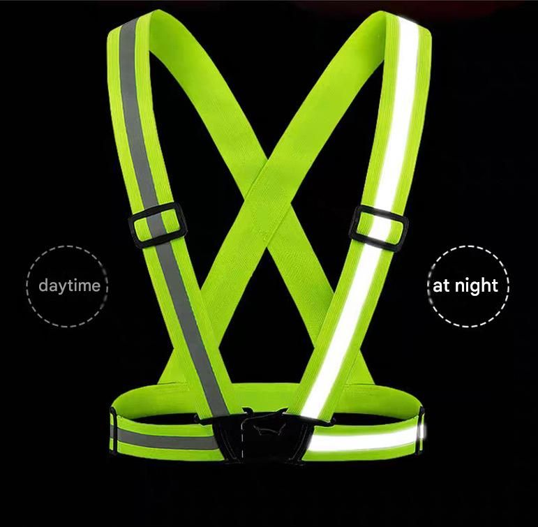 Black Adjustable Reflective Safety Vest - High Visibility Elastic Straps for Night Running, Cycling & Construction, Lightweight Polyester Reflective Harness for Adults - Image 6