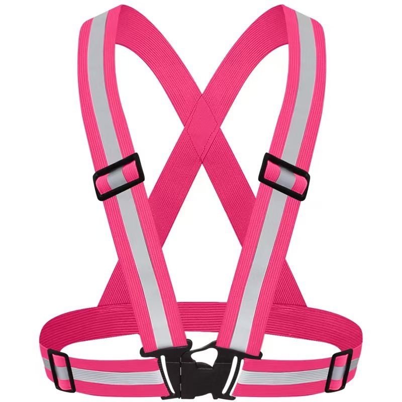 Pink Adjustable Reflective Safety Vest - High Visibility Elastic Straps for Night Running, Cycling & Construction, Lightweight Polyester Reflective Harness for Adults - Image 1
