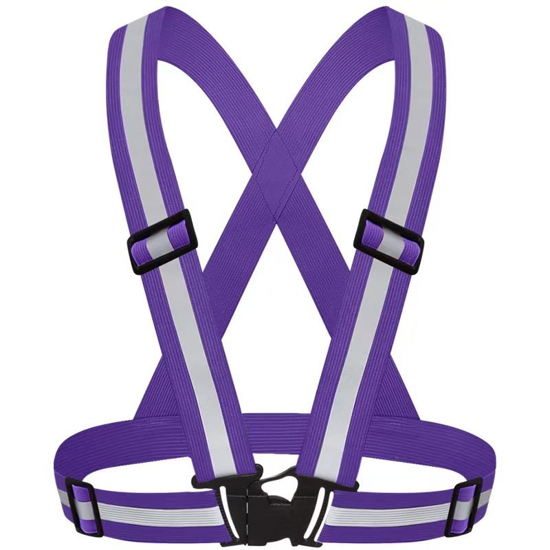 Purple Adjustable Reflective Safety Vest - High Visibility Elastic Straps for Night Running, Cycling & Construction, Lightweight Polyester Reflective Harness for Adults - Image 1