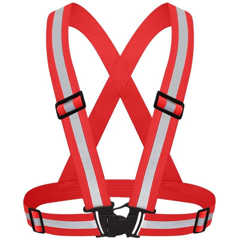 Red Adjustable Reflective Safety Vest - High Visibility Elastic Straps for Night Running, Cycling & Construction, Lightweight Polyester Reflective Harness for Adults - Image 1