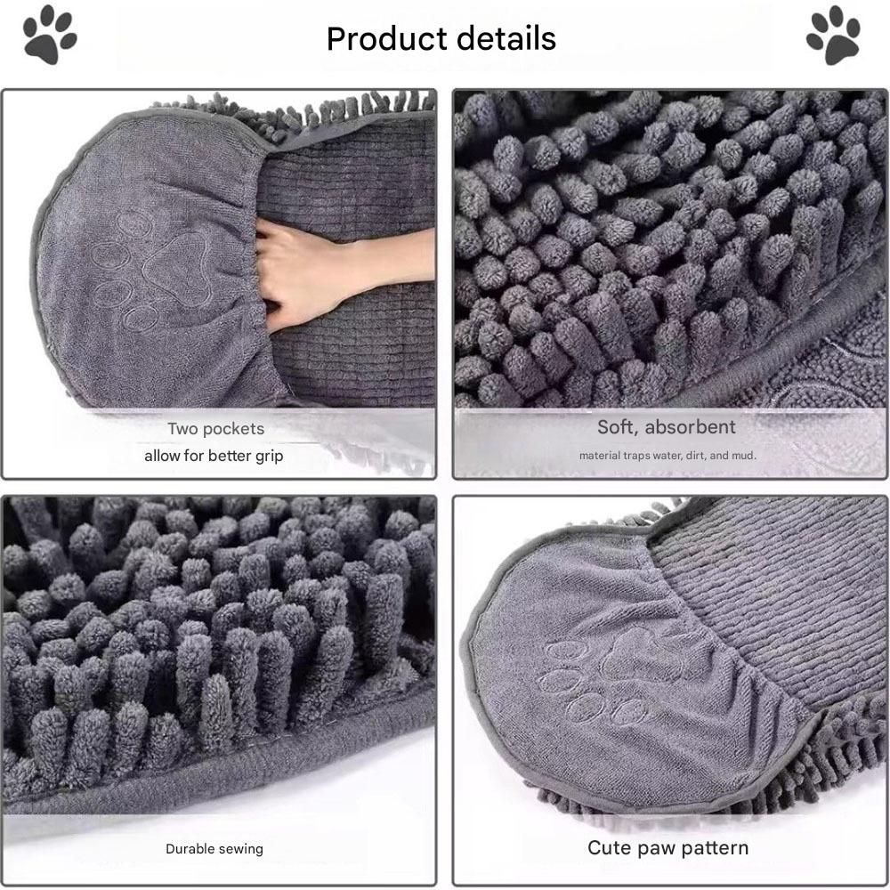 2-piece Yellow and Blue Chenille Pet Drying Towel with Dual Hand Pockets - Ultra Absorbent, Quick Dry, Soft Microfiber, Durable Stitching - for Dogs and Cats Bathing, Grooming, Travel - Image 6