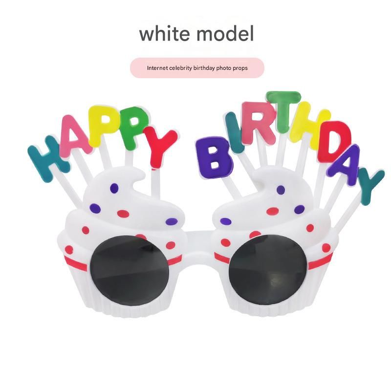White Novelty Birthday Glasses - Fun Cake Design Party Props - Durable Plastic, Comfortable Fit, Unisex - Perfect for Kids and Adults Birthday Celebrations and Photo Booths - Image 1