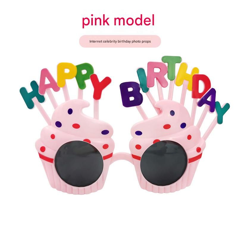 Pink Novelty Birthday Glasses - Fun Cake Design Party Props - Durable Plastic, Comfortable Fit, Unisex - Perfect for Kids and Adults Birthday Celebrations and Photo Booths - Image 1