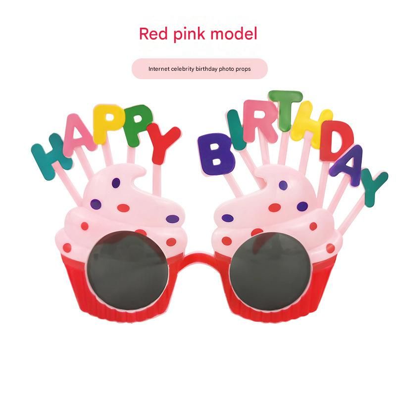 Red Pink Novelty Birthday Glasses - Fun Cake Design Party Props - Durable Plastic, Comfortable Fit, Unisex - Perfect for Kids and Adults Birthday Celebrations and Photo Booths - Image 1